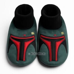 Star Wars Mandalorian Boba Fett Kids Slippers Green Red Gripper Shoes Size 9/10